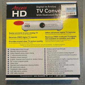 NIB ACCESS HD Digital To Analog TV Converter with Remote Control DTA1050D.